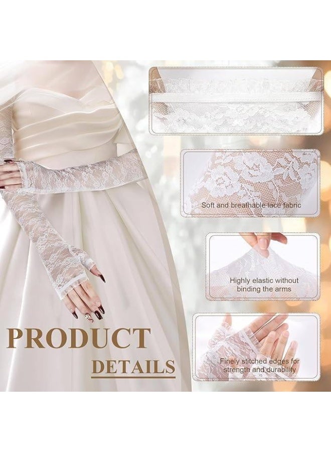 JUMEI White Lace Arm Gloves for Women, Long Fingerless Lace Sleeves for Wedding, Tea Party & Engagement Dress - Image 2